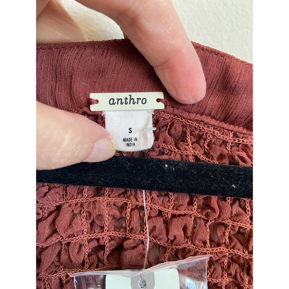 Anthropologie Sheer Cover-Up Midi Dress Crimson Smocked Lace-Up Boho Small NEW - Picture 2 of 6